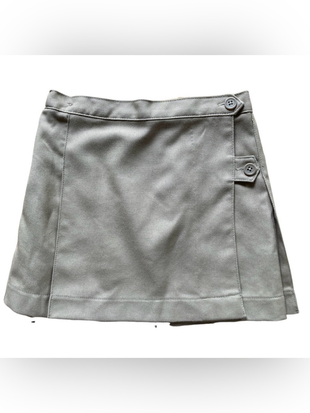 Lands End Kids Girls’ Tan Wraparound Short Uniform Skirt Back Pleats & Elastic